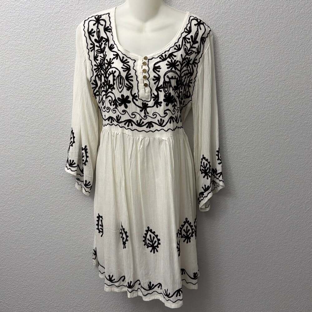 Riviera Sun Tunic Resort Dress-Black and cream